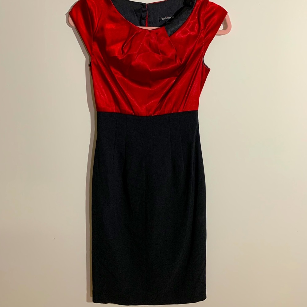 Black and red cocktail dress with satin top - Picture 3 of 5